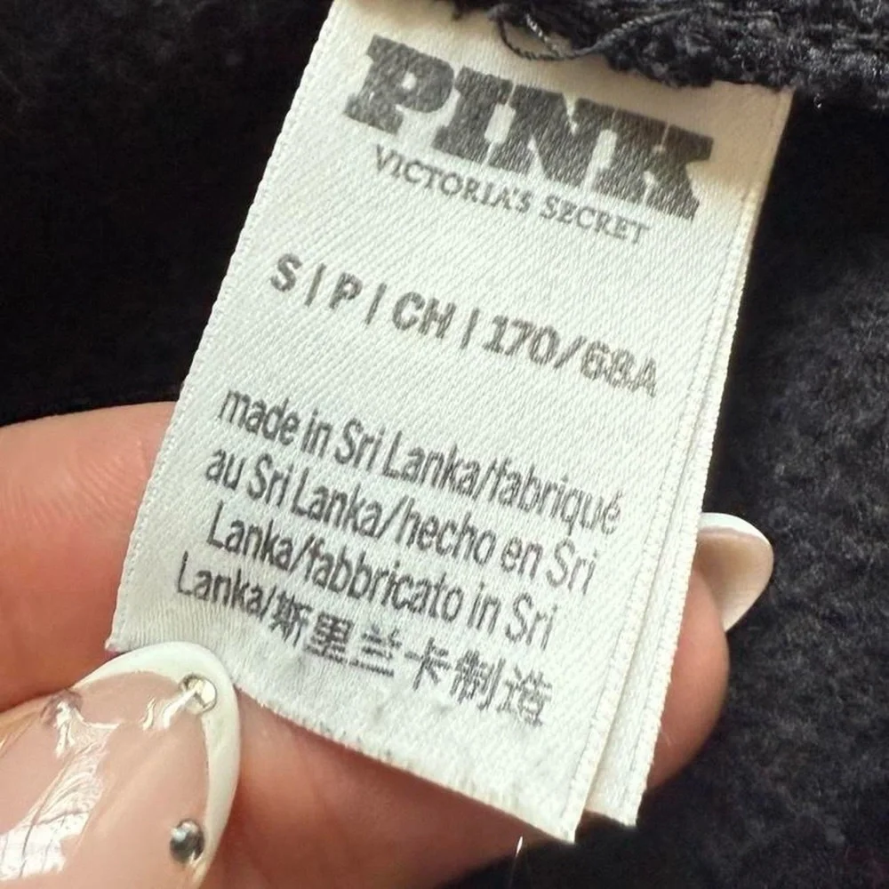 Victoria’s Secret PINK Fleece Baggy Campus Black Sweatpants Cozy Lounge Joggers - Picture 5 of 6